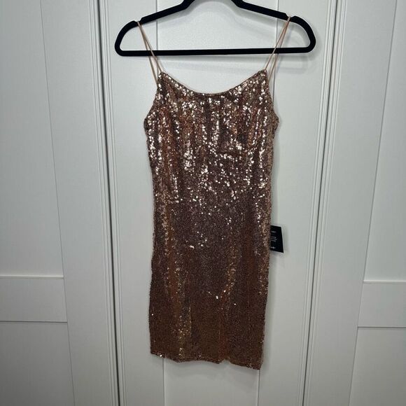 New with Tag. Small Lulus Bring It Rose Gold Sequin Bodycon Mini Dress (M1) - Picture 3 of 6